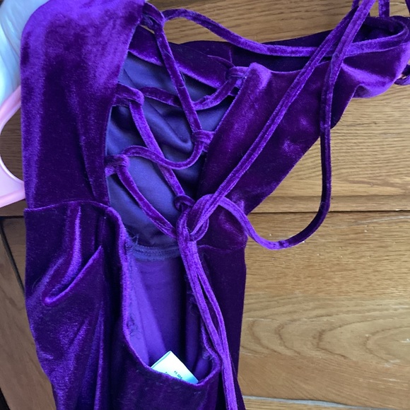 Purple Velvet Homecoming Dinner Dress - Picture 2 of 3